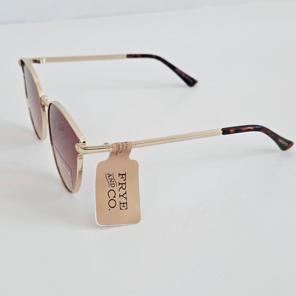 Frye Gold Cat Eye Frame Brown Ombre Tint Lense Oversized Sunglasses 100% UV - Picture 3 of 8